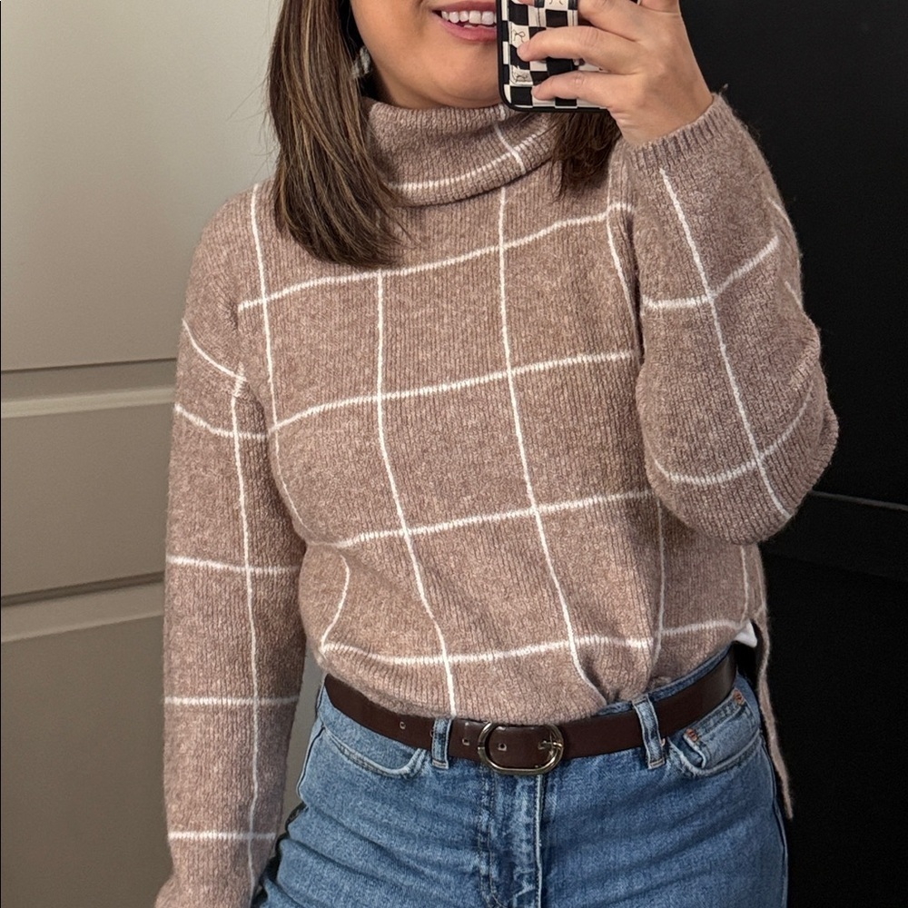 MADEWELL Windowpane Turtleneck Sweater. Size XS Run Big